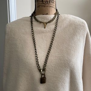 LV Brass lock with key and 2 chains